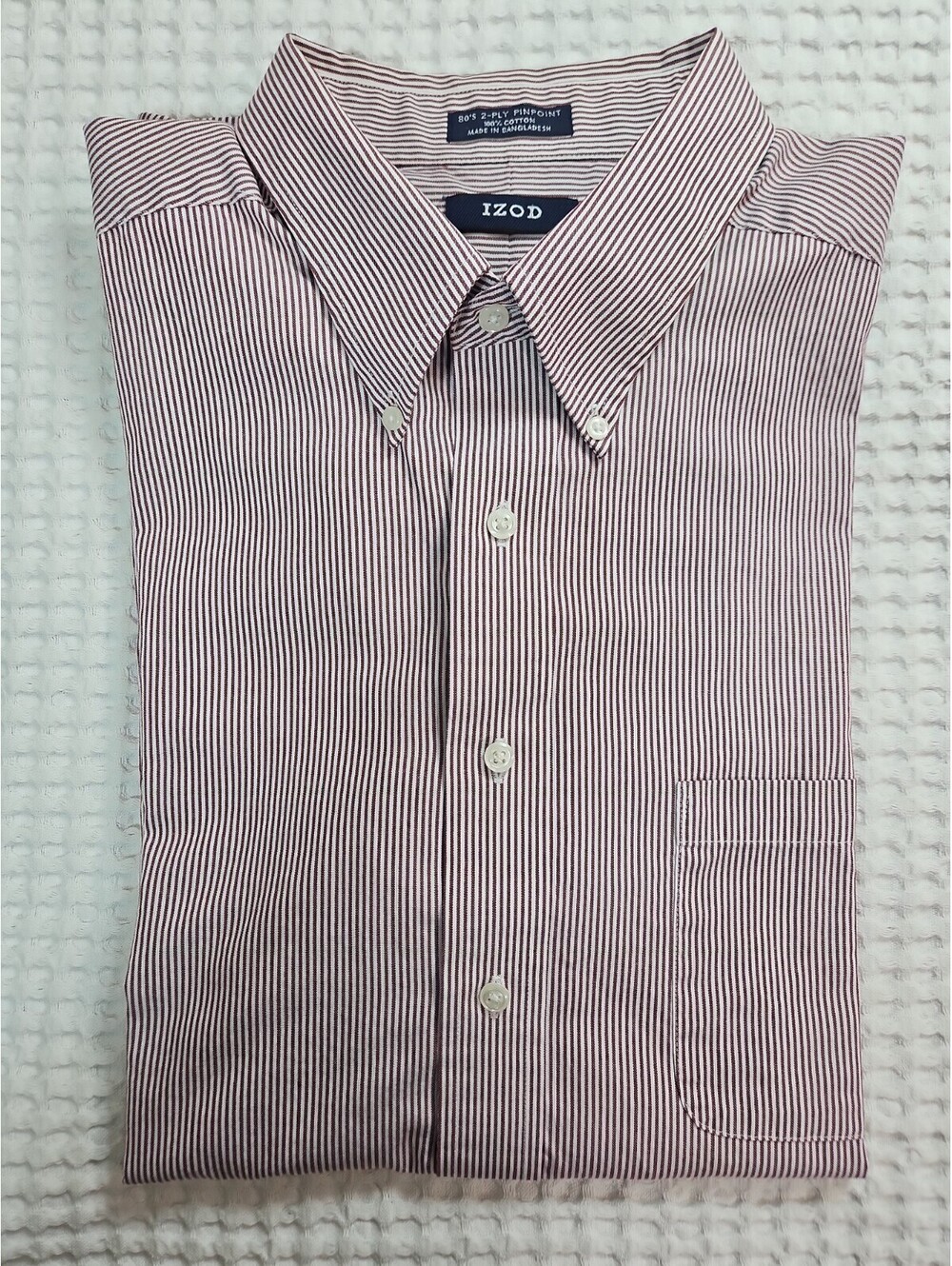 Izod Burgundy White Stripe Dress Shirt 18 32/33 XXL 80s 2-Ply Pinpoint Easy Care